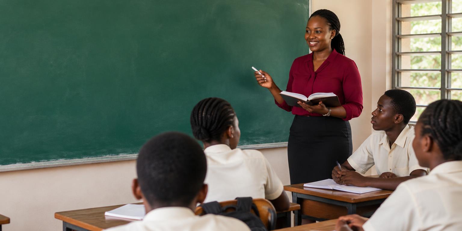 A teacher and students in a Ghanaian classroom
